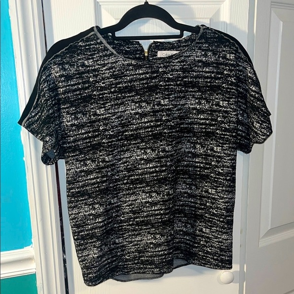 Calvin Klein Top Women’s 10 Black White Heathered Zip Back - Picture 1 of 3